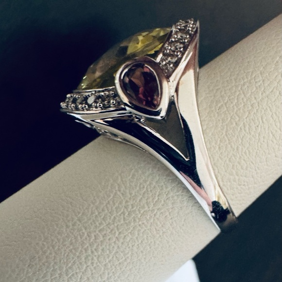 14K White Gold Citrine Diamond Amethyst Cocktail Ring Statement Bold size 7 - Picture 3 of 8